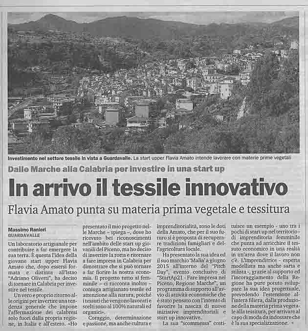 Un articolo sulla gazzetta del sud parla della nostra iniziativa - Malìa Lab Atelier di moda biologica artigianale etica - Articoli, Interviste - Flavia Amato -