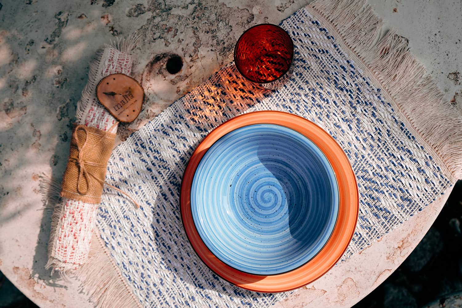 Tovaglietta americana realizzata a Telaio manuale calabrese prodotti artigianali Malìa Lab brand sostenibile di moda