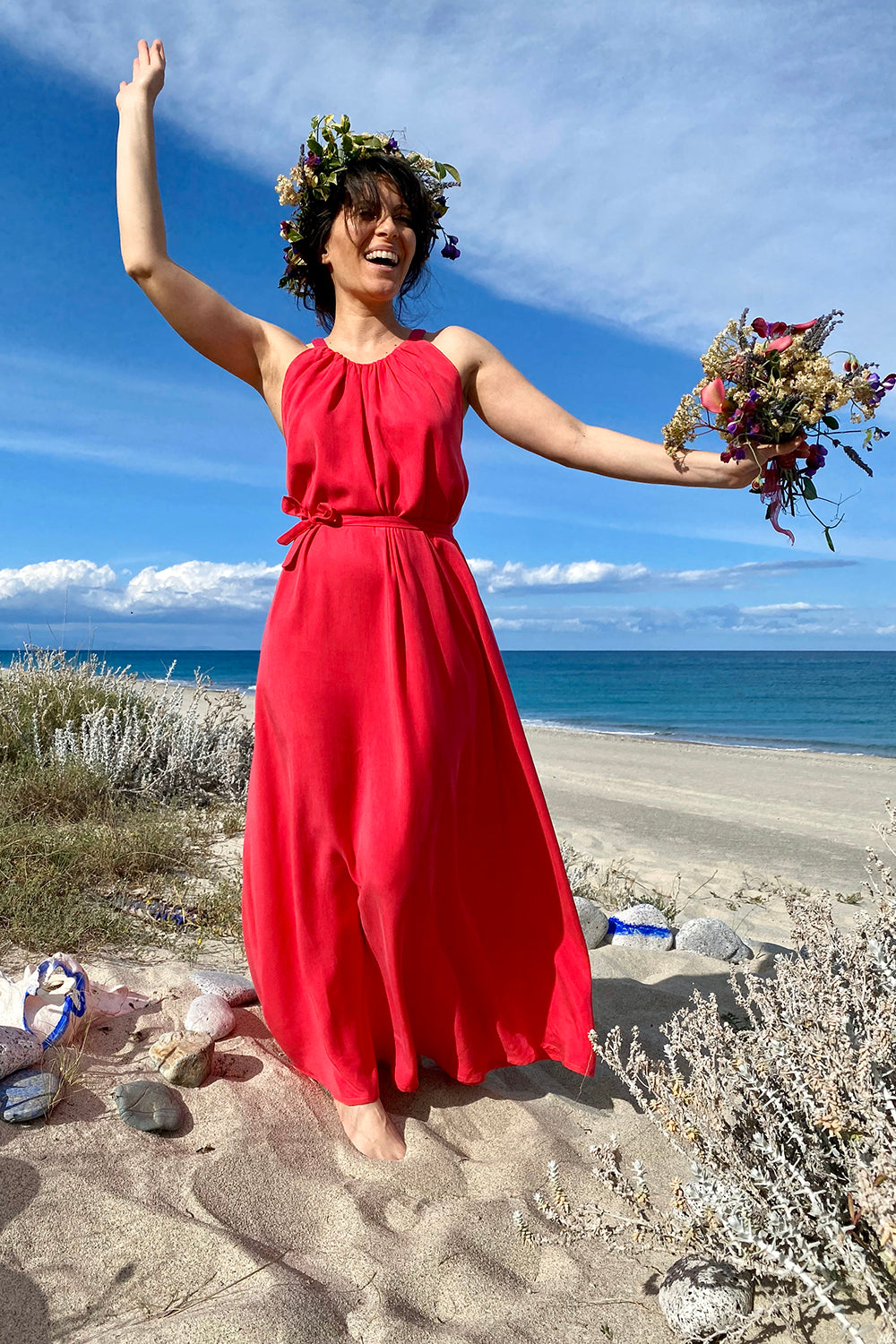 Abito Patrizia cerimonia tencel lyocell brand malia abbigliamento sostenibile vestiti ecosostenibili donna lab moda etica sartoriale