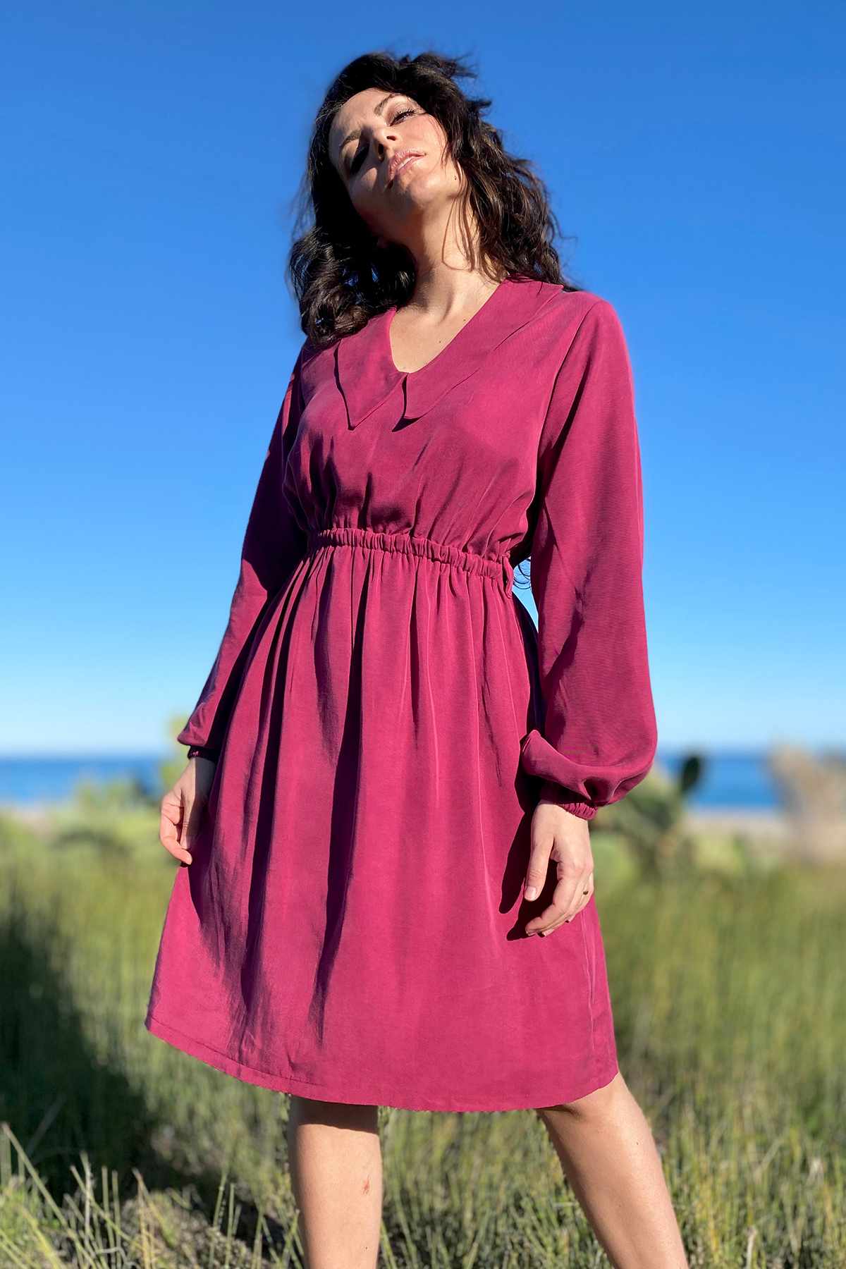 Abito camicia VIVIAN chemisier tencel lyocell abbigliamento sartoriale moda responsabile brand malia lab colletto collegiale