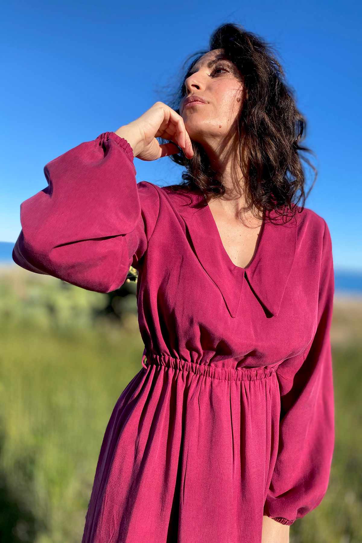 Abito camicia VIVIAN chemisier tencel lyocell abbigliamento sartoriale moda responsabile brand malia lab dettaglio colletto