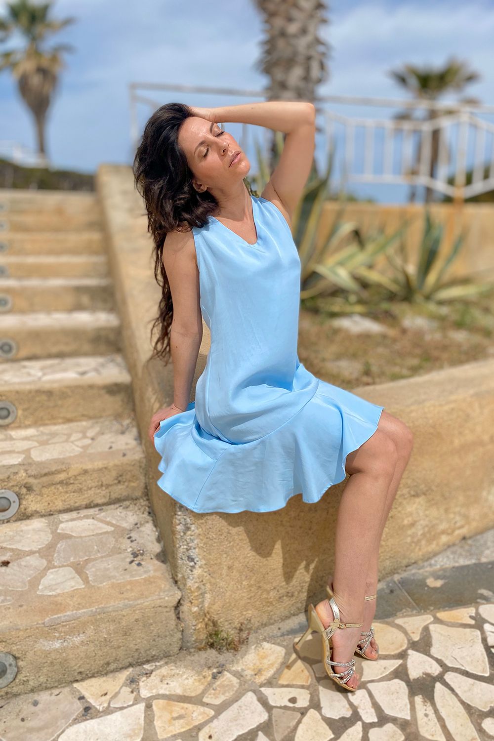 Abito in tencel lyocell abbigliamento sostenibile vestiti ecosostenibili donna brand malia lab moda etica sartoriale dettaglio ravvicinato