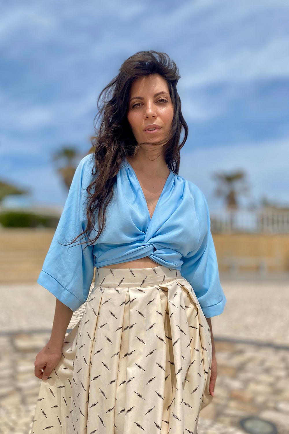 Camicia incrociata in tencel lyocell, modello regolabile Malìa Lab