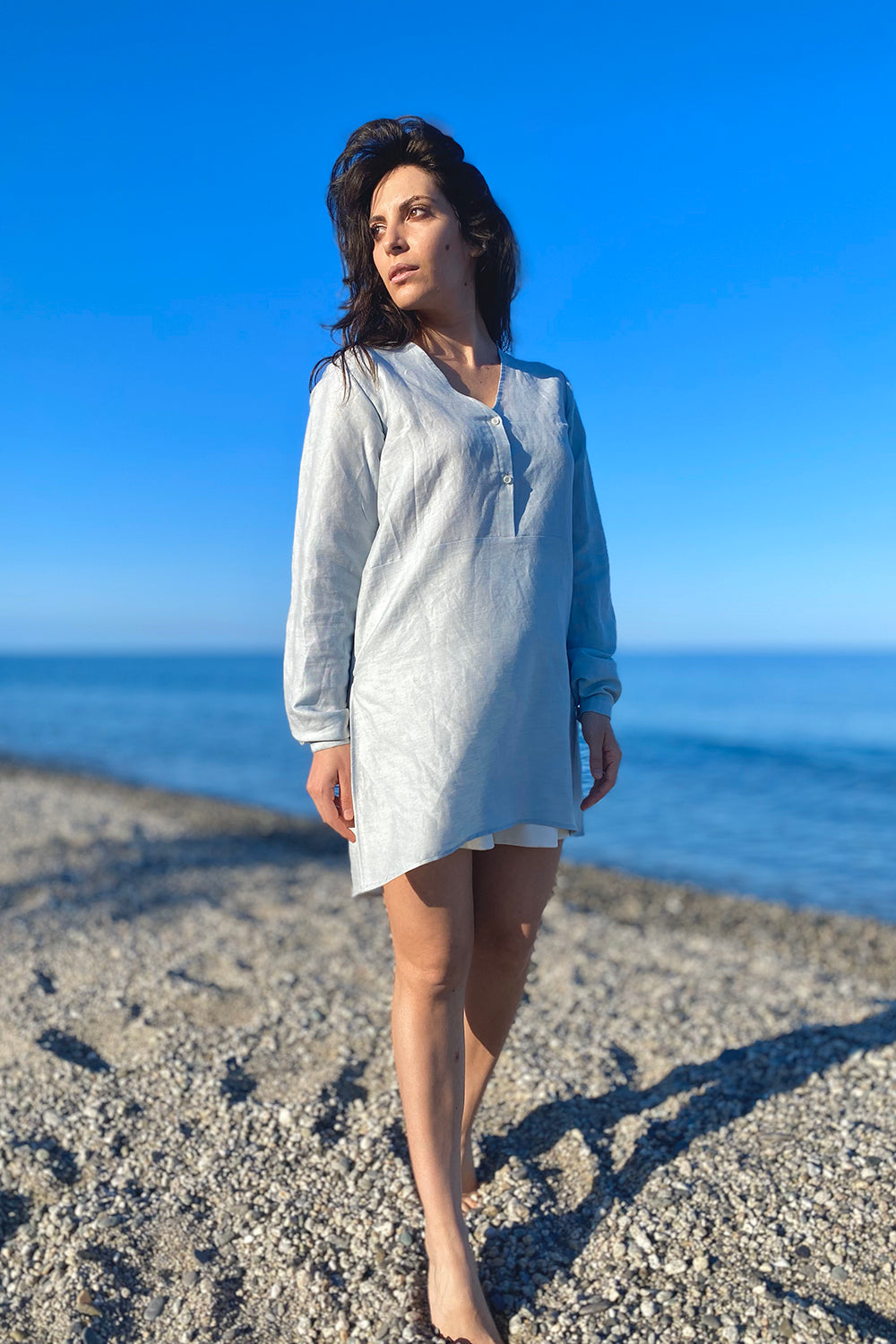 Camicia lino cotone Camiseta abbigliamento sostenibile donna brand malia lab camicia sartoriale