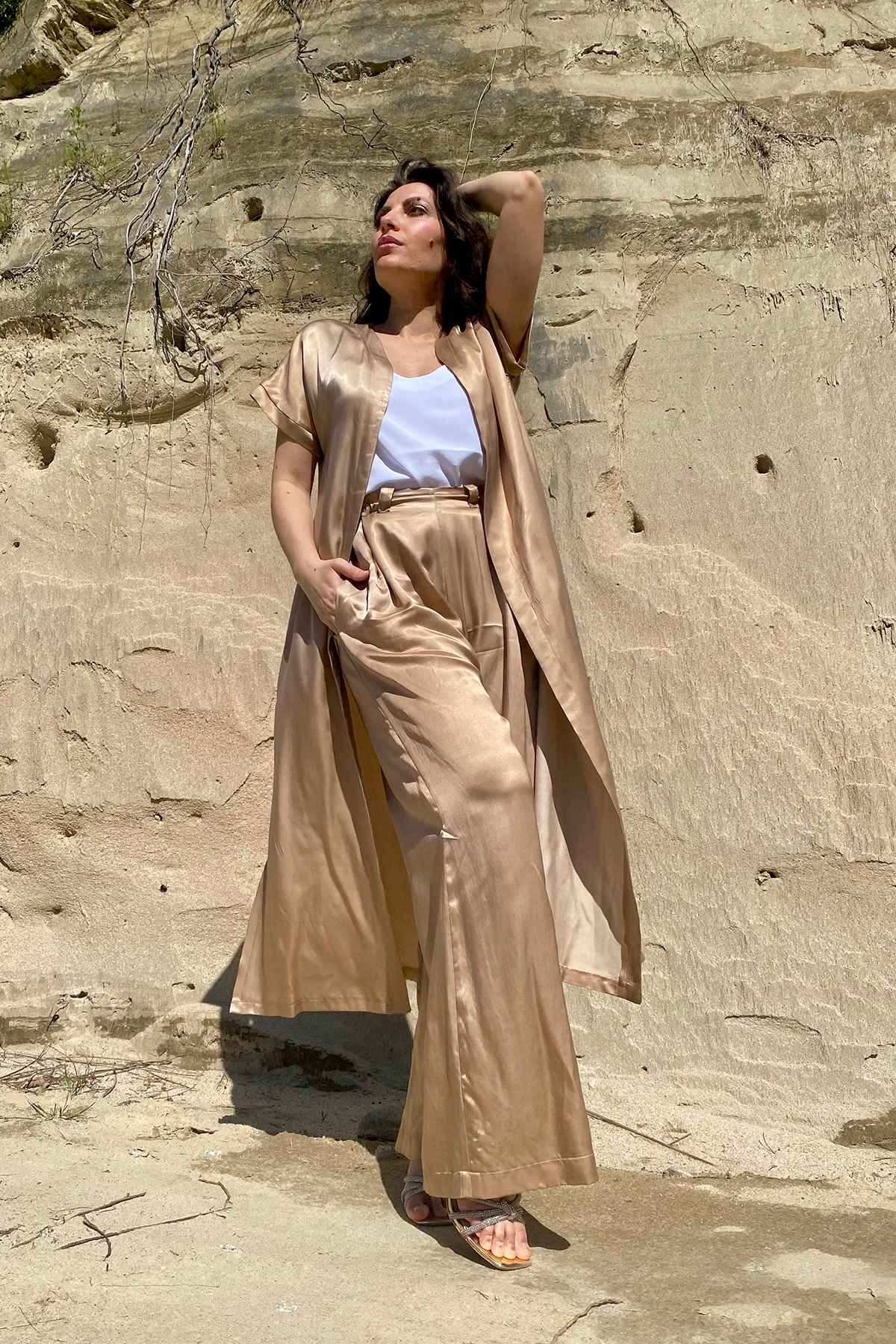 Cardigan kimono Petra seacell cupro lyocell brand malia lab abbigliamento sartoriale etico