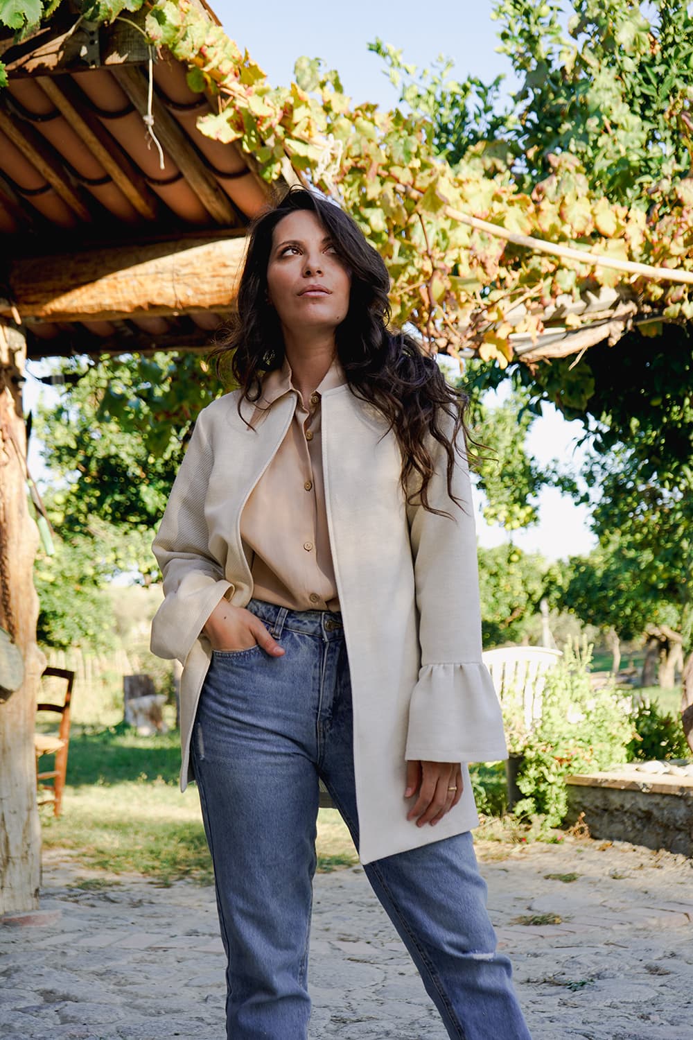 Giacca Teresa lana biologica cotone biologico Flavia Amato brand malia lab atelier moda abbigliamento etico sostenibile giacca sartoriale giacca su misura