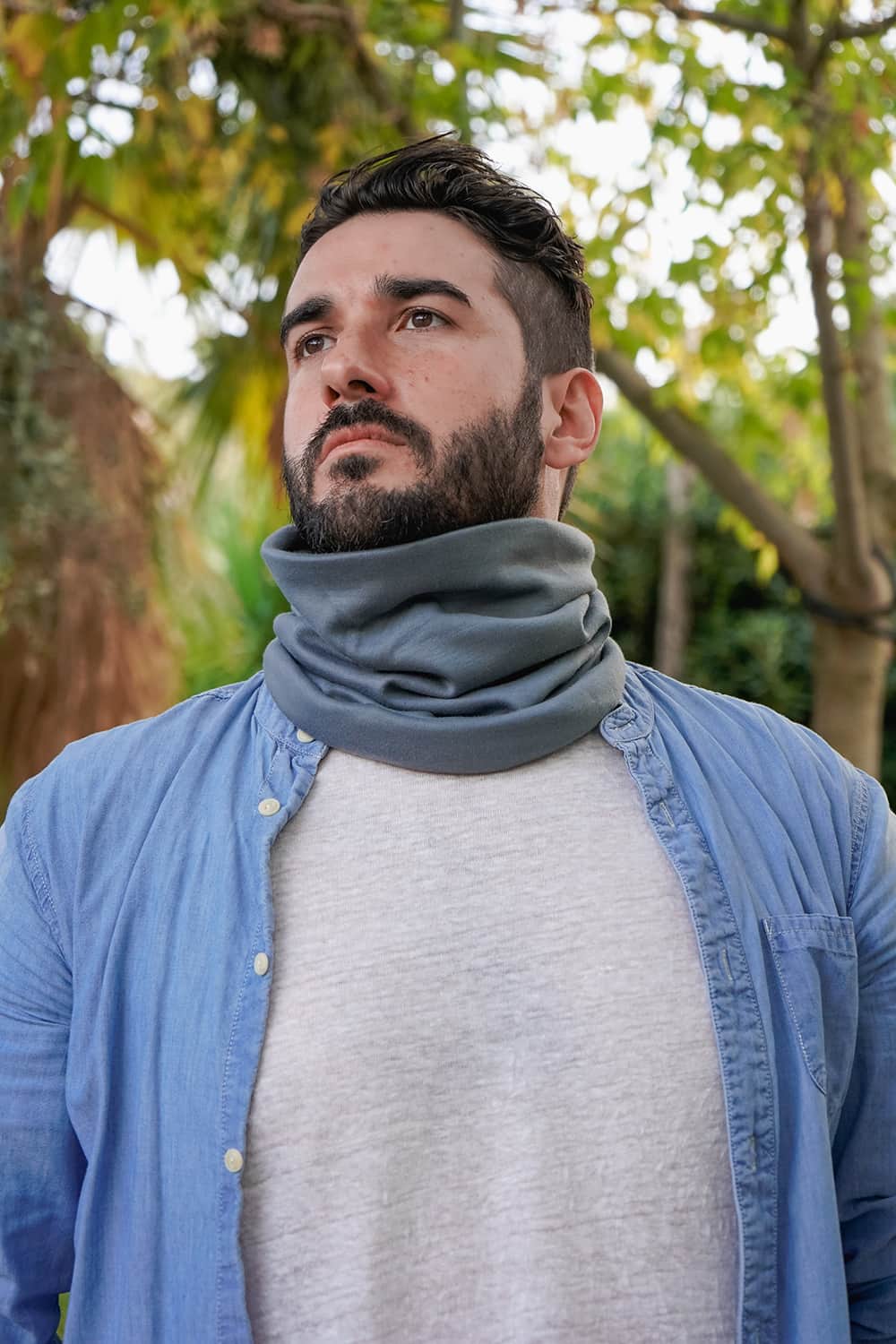 Scaldacollo ANTOINE unisex uomo grigio caldo cotone biologico atelier moda sostenibile abbigliamento etico artigianale accessori di moda artigianale accessori sostenibili cotone felpato