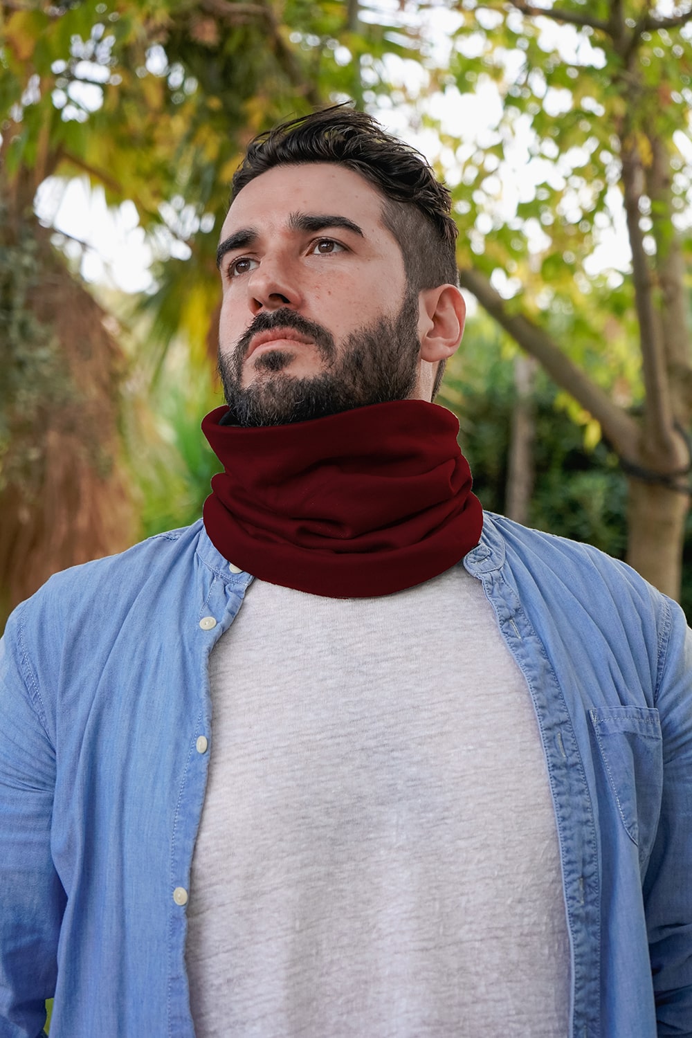 Scaldacollo ANTOINE unisex uomo bordeaux caldo cotone biologico atelier moda sostenibile abbigliamento etico artigianale accessori di moda artigianale accessori sostenibili cotone felpato