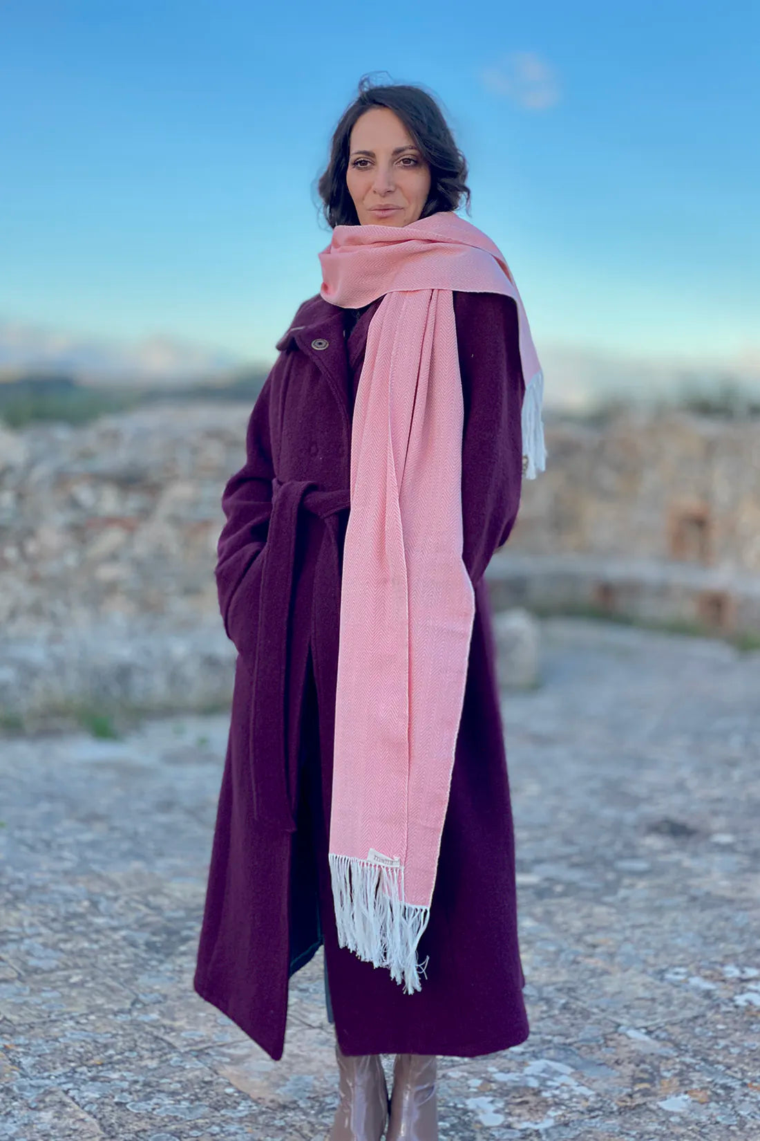 Scialle Spigato seta km zero telaio tradizionale accessori artigianali sostenibili malia lab