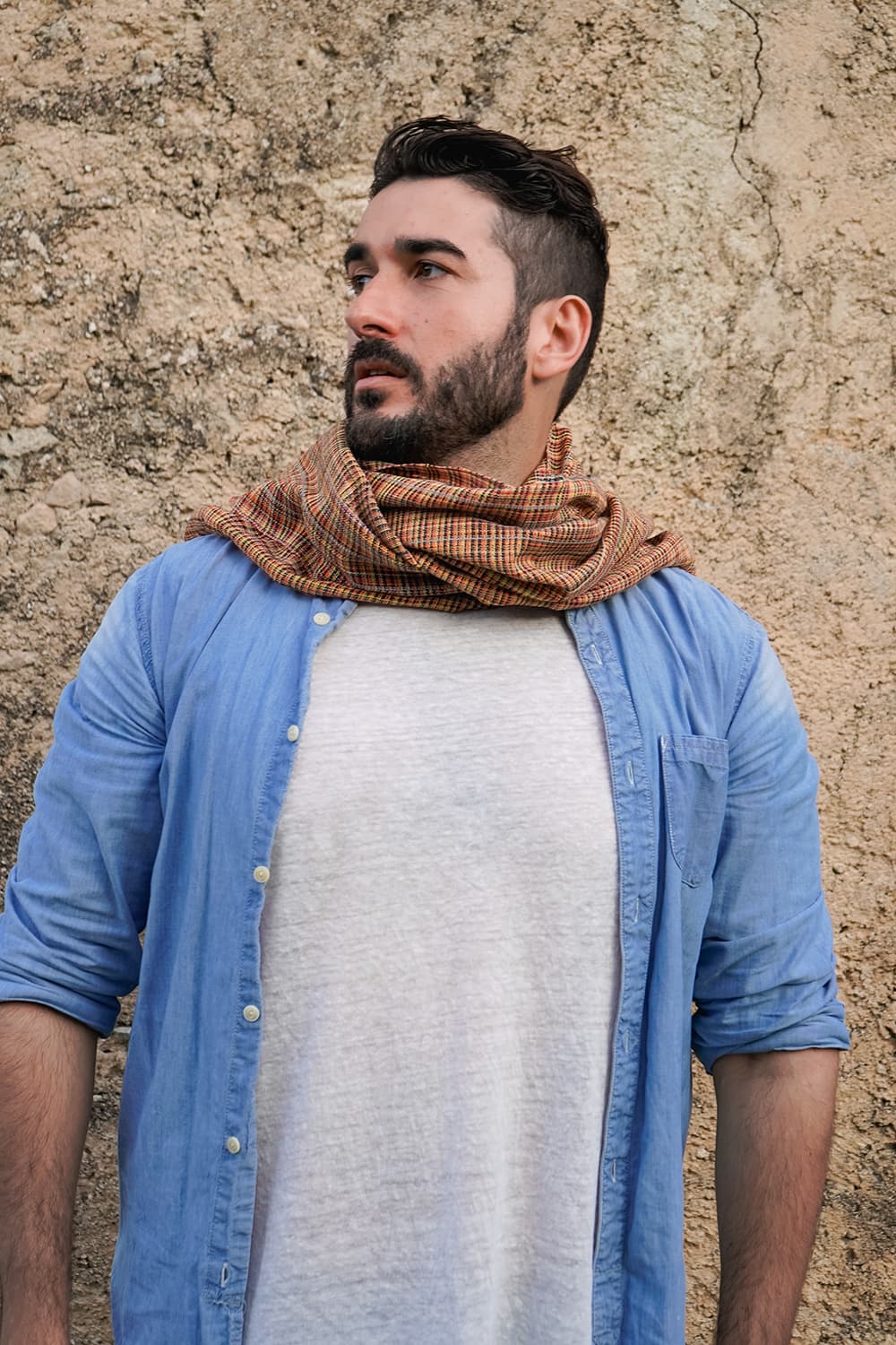 Sciarpa realizzata a telaio manuale calabrese ANDREA unisex Malìa Lab Atelier di moda biologica artigianale etica Accessori Cotone Malìa Lab