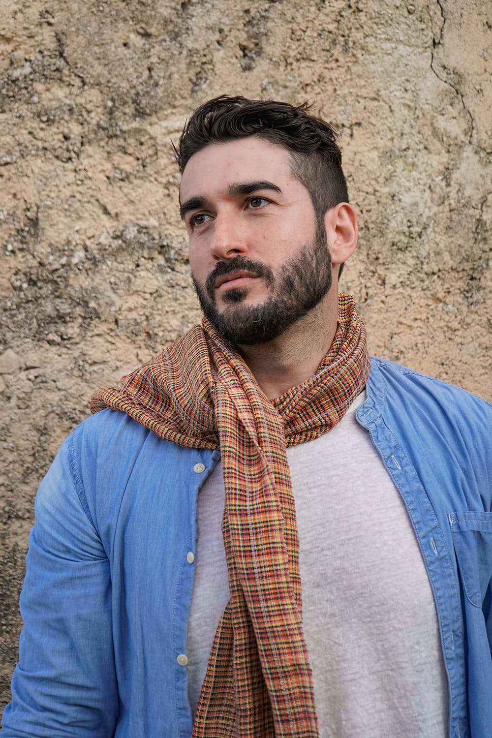 Sciarpa ANDREA unisex realizzata a telaio manuale calabrese Malìa Lab Atelier di moda biologica artigianale etica Accessori Cotone multicolor