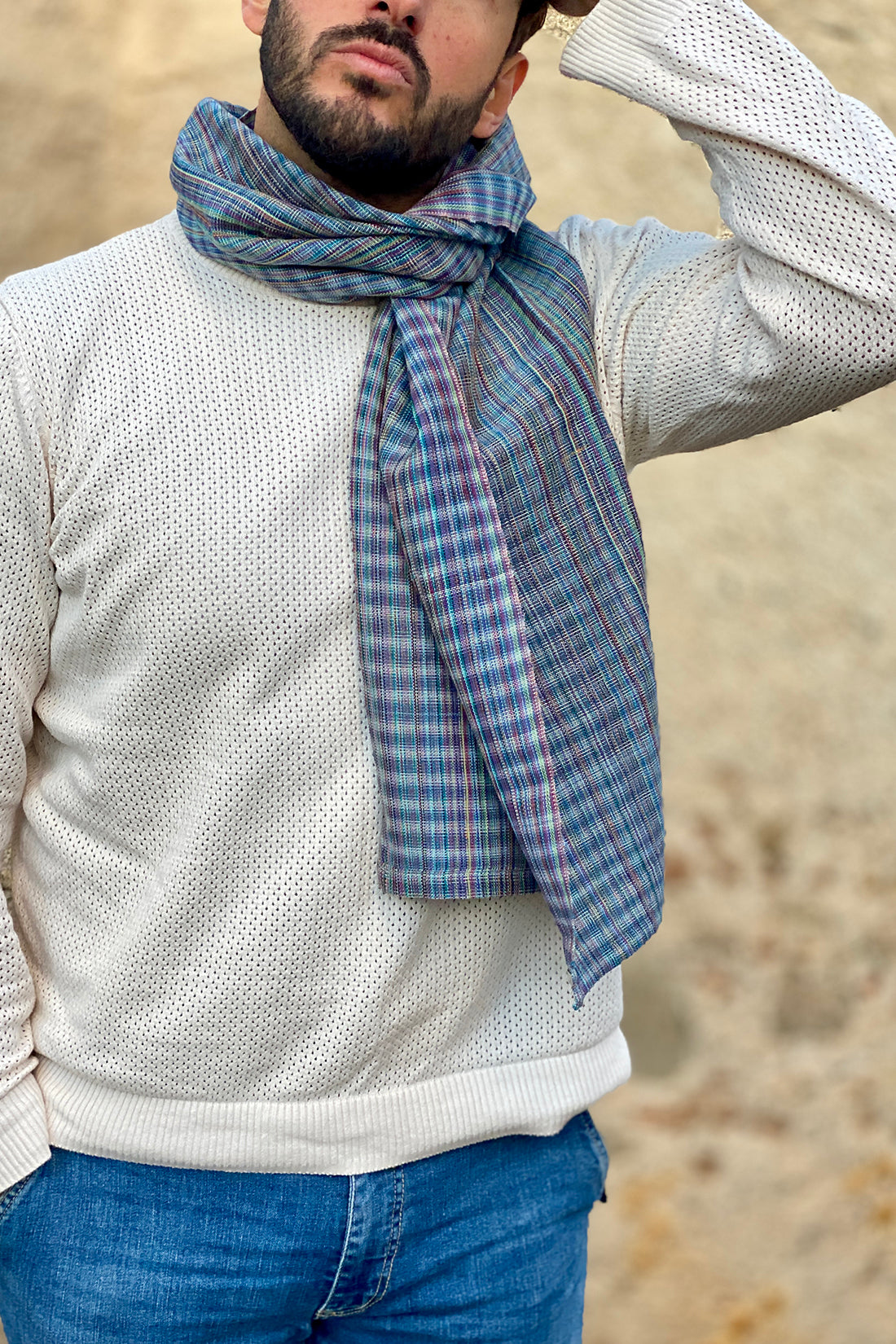 Sciarpa Eccentrica multicolore telaio tradizionale accessori artigianali sostenibili malia lab