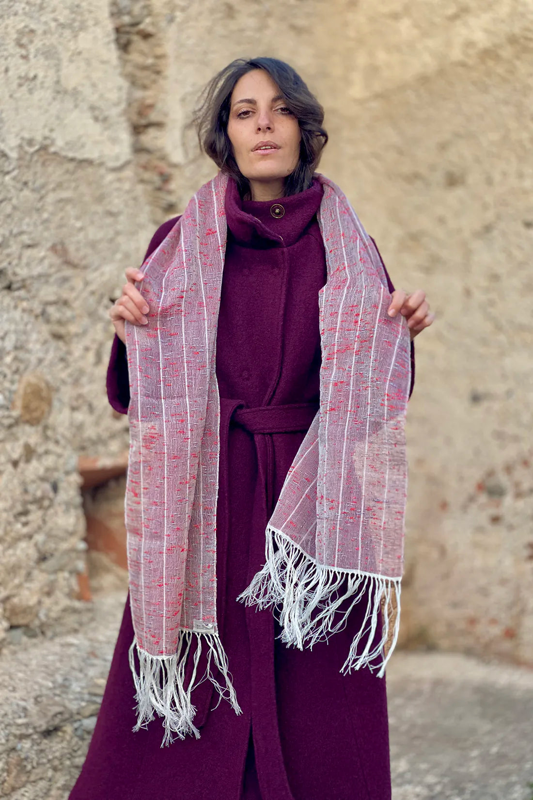 Sciarpa MOSQUITO light multicolore telaio tradizionale accessori artigianali sostenibili malia lab rosso