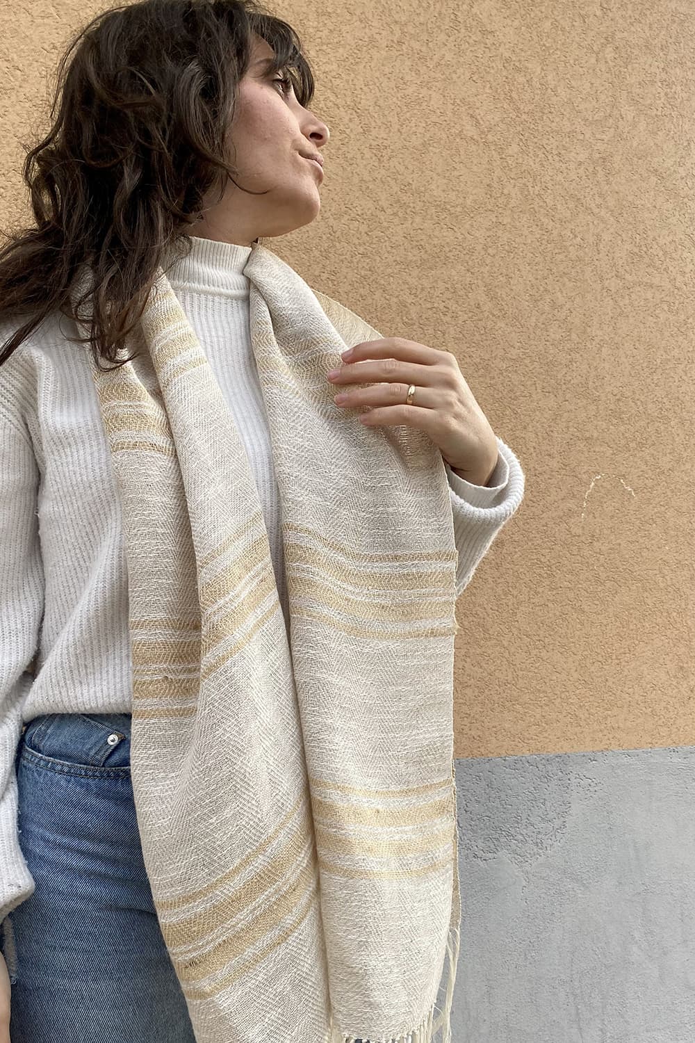 Sciarpa SELIA unisex seta non violenta lino lavorazione ampio atelier moda sostenibile abbigliamento etico