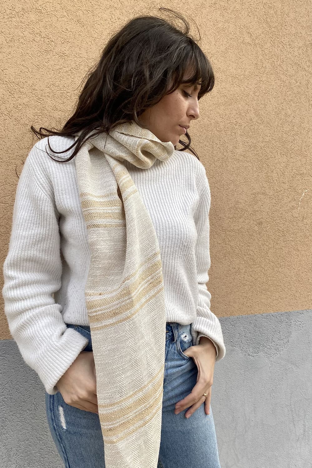 Sciarpa SELIA unisex seta lino lavorazione ampio atelier moda sostenibile abbigliamento etico