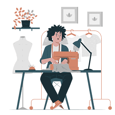 Fatto a mano con amore e cura Ogni capo è realizzato a mano. Il su misura e la consulenza sono compresi nel prezzo. Seamstress pana storyset