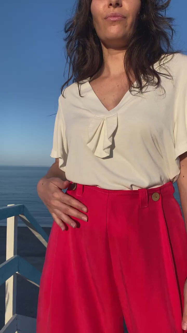 Pantalone Gabriela tencel lyocell abbigliamento sostenibile brand malia lab vestiti ecosostenibili donna pantaloni sartoriali video indossato