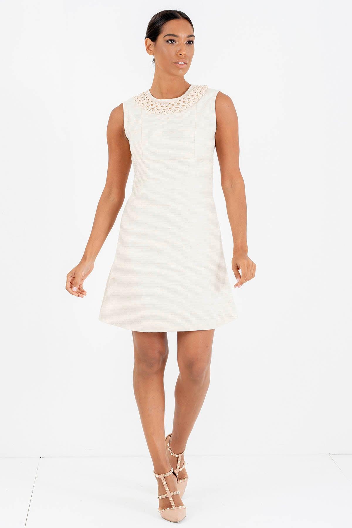 Abito Giulietta canapa seta buretta trama pregiata sofisticato colletto uncinetto atelier moda etica artigianale malia lab abbigliamento biologico sostenibile