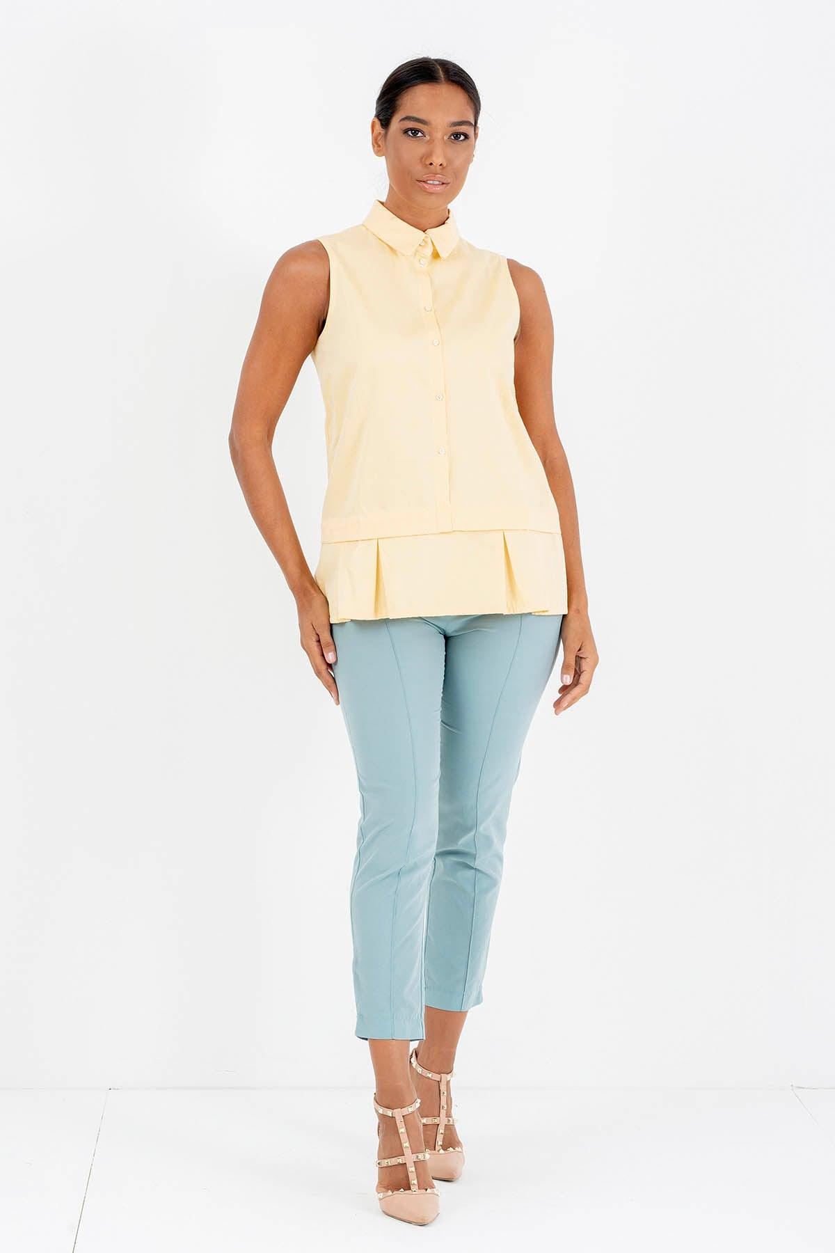 Camicetta Morena fibra di mais cotone biologico traspirante smanicata moda etica artigianale brand malia lab abbigliamento biologico sostenibile