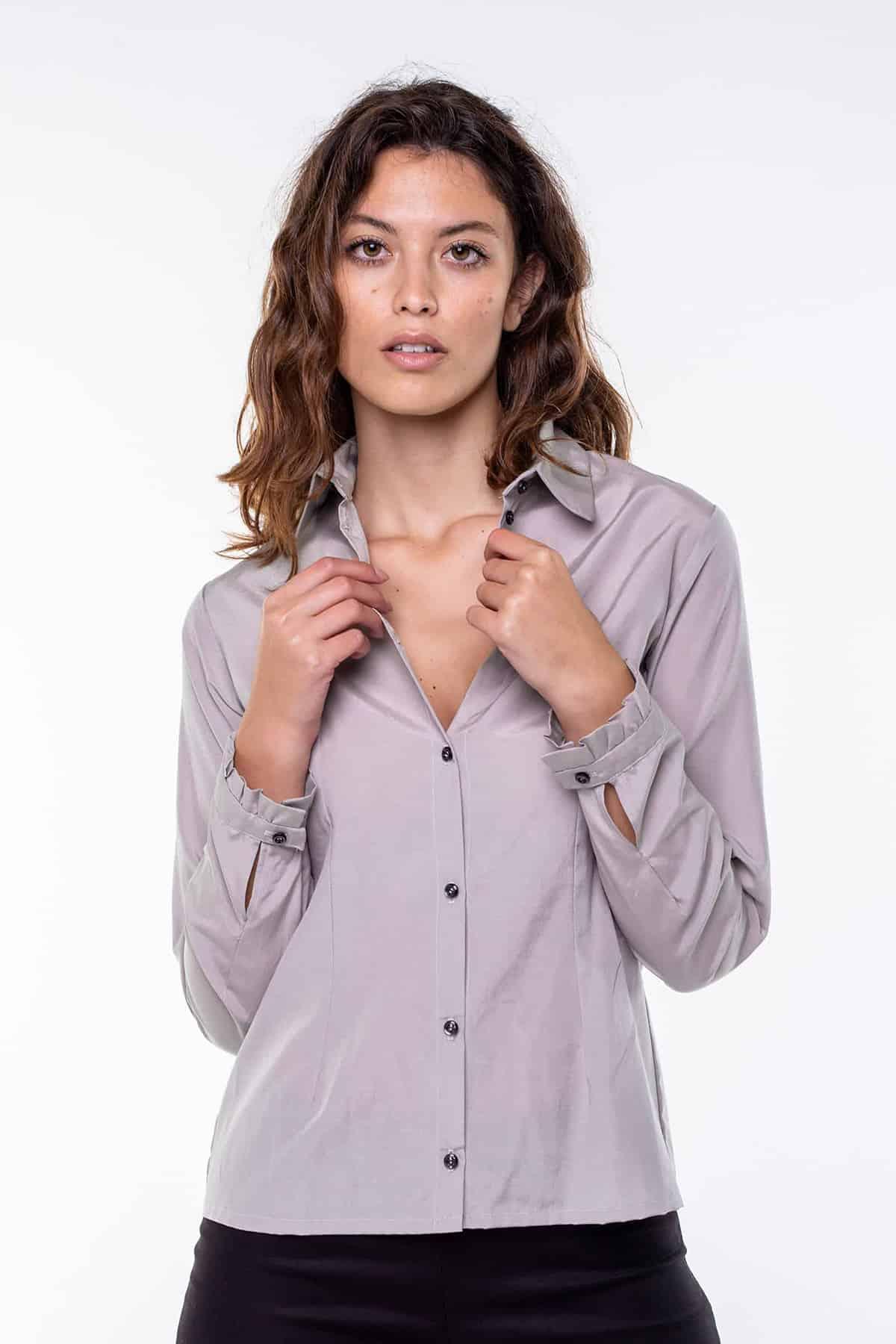 Camicia Kate Cupro grs ecologico Cotone Biologico Moda Sostenibile Artigianale brand Malia Lab camicia sartoriale blusa su misura