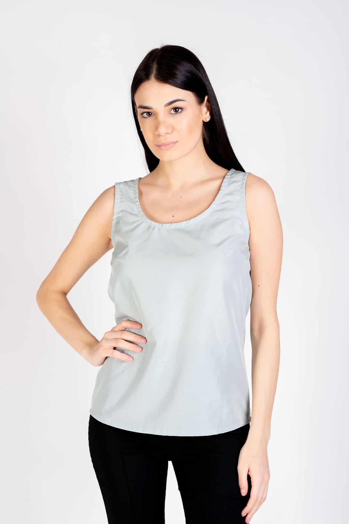 Canottiera Nives Cupro ecologico cotone biologico abbigliamento sartoriale artigianale abbigliamento etico brand malia lab vestiti sostenibili fibre certificate