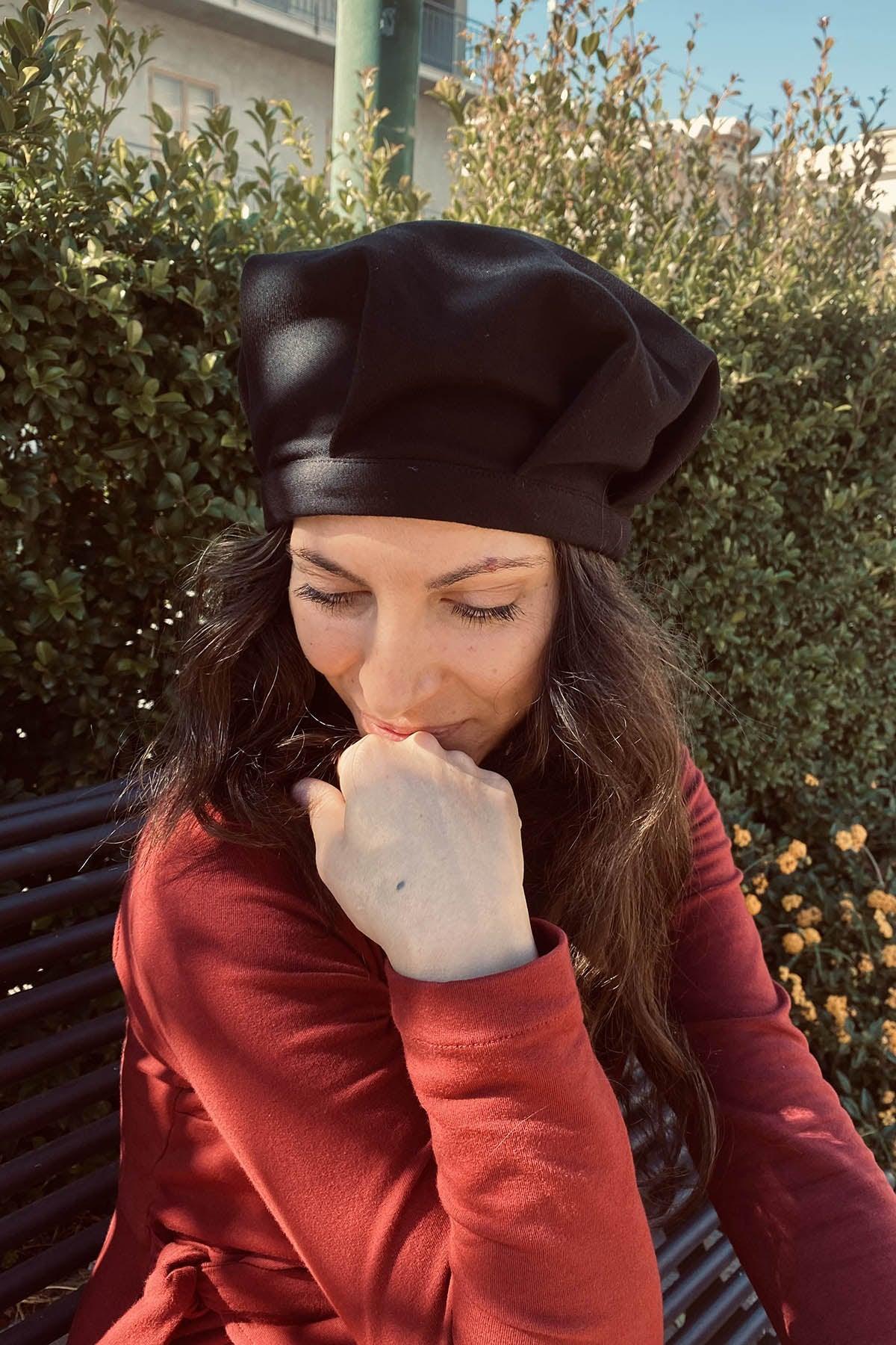 Cappello Edith cotone biologico nero accessori di moda sostenibili moda sostenibile abbigliamento artigianale brand malia lab