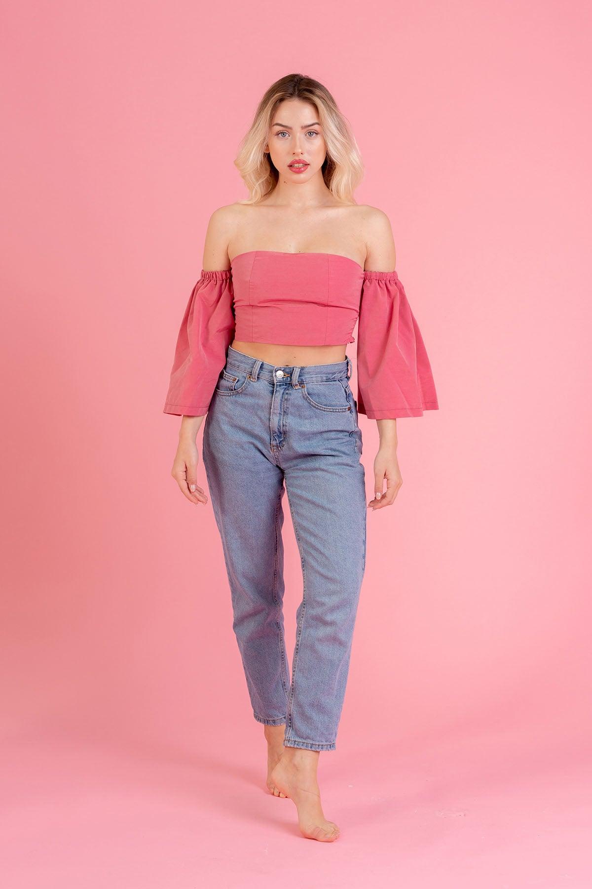 Maglia top June cupro cotone biologico filati naturali brand malia lab moda biologica artigianale sostenibile manica a palloncino