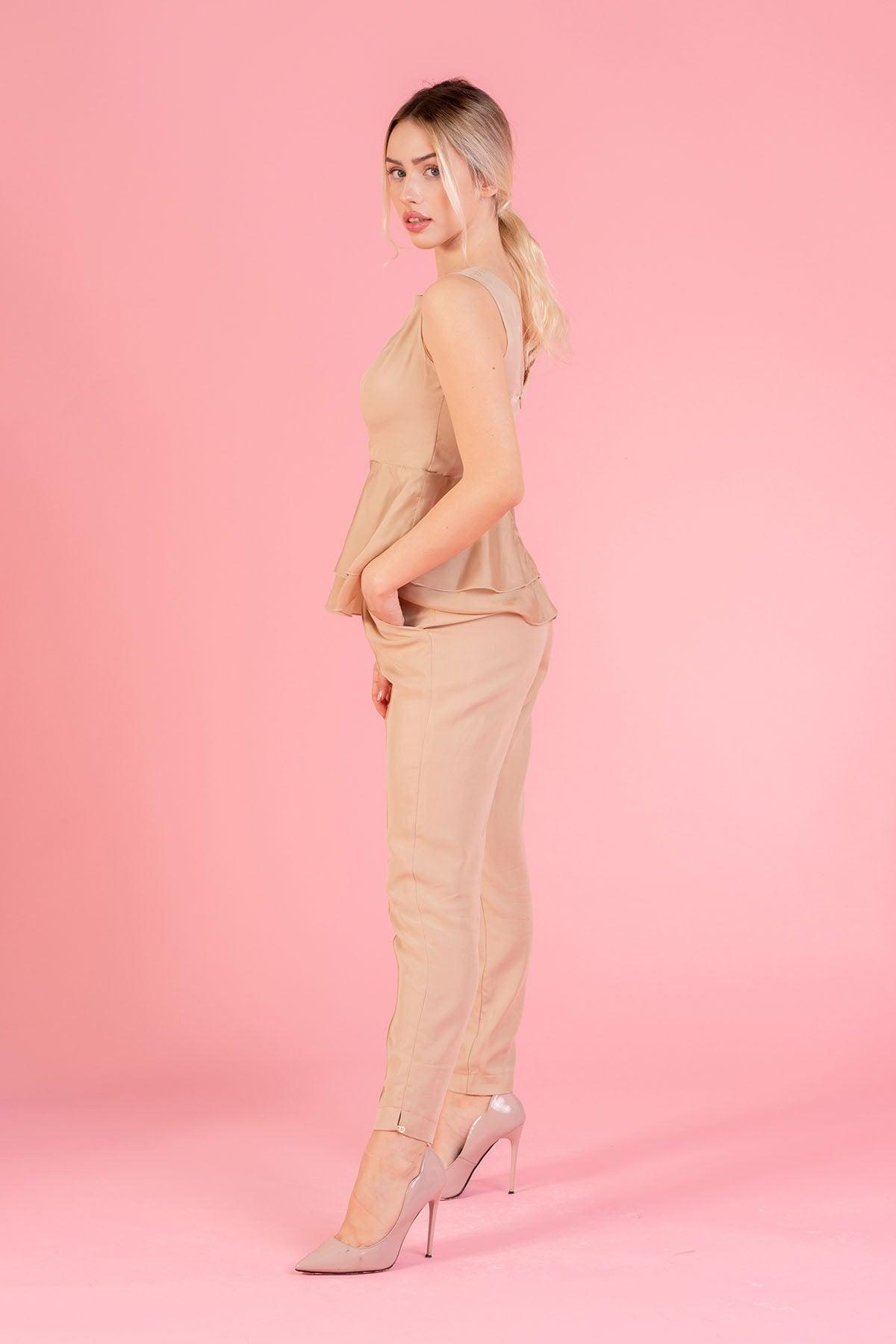 Maglia in tencel lyocell cupro beige moda etica artigianale brand malia abbigliamento biologico sostenibile blusa su misura sartoriale