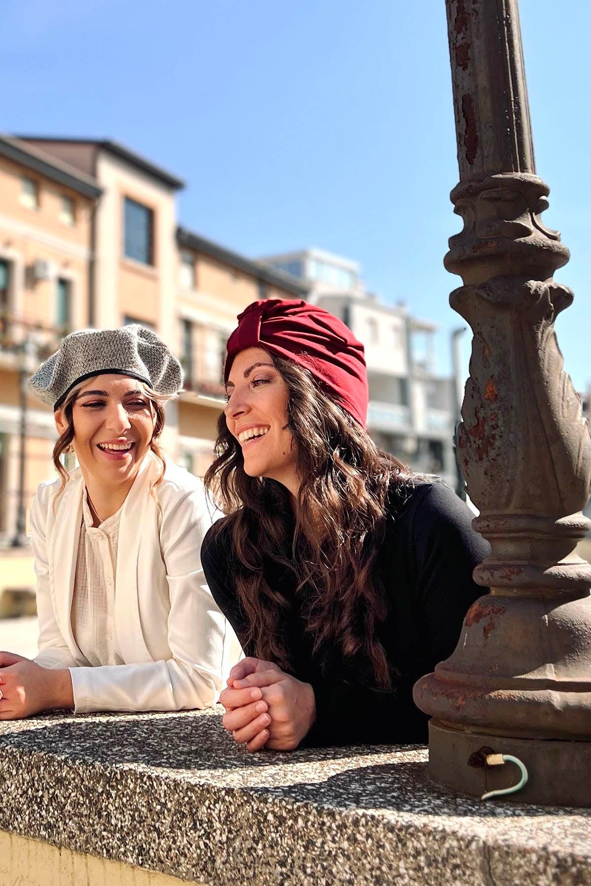 Turbante BEA accessori di moda sostenibili bordeaux caldo cotone felpato biologico moda sostenibile abbigliamento etico artigianale brand malia lab