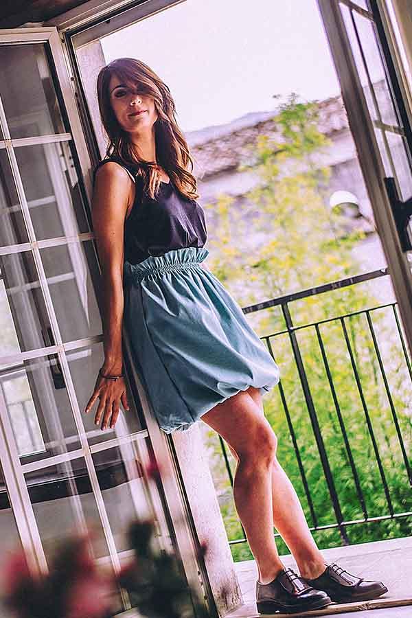 Gonna palloncino fibra di mais cotone biologico tiffany brand malia lab moda biologica abbigliamento sostenibile gonna sartoriale su misura