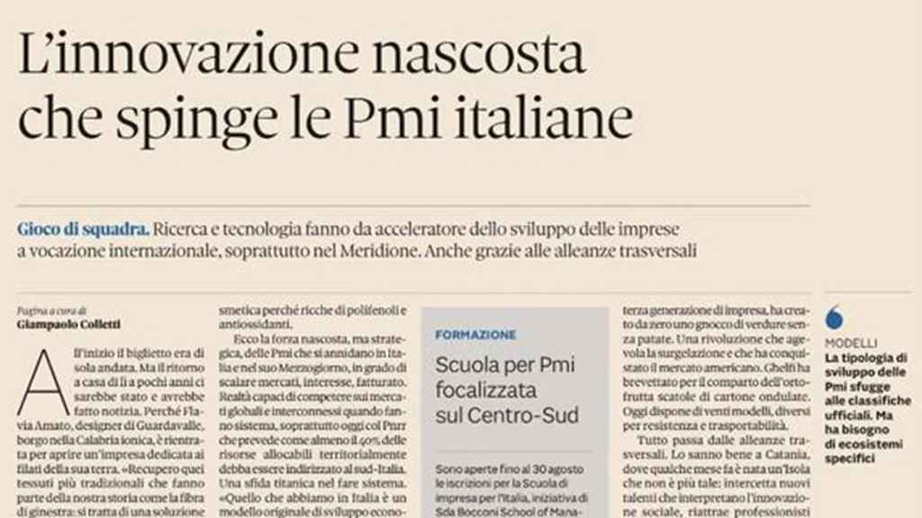 Articolo su Il sole 24 ore: L'innovazione nascosta che spinge le PMI Italiane