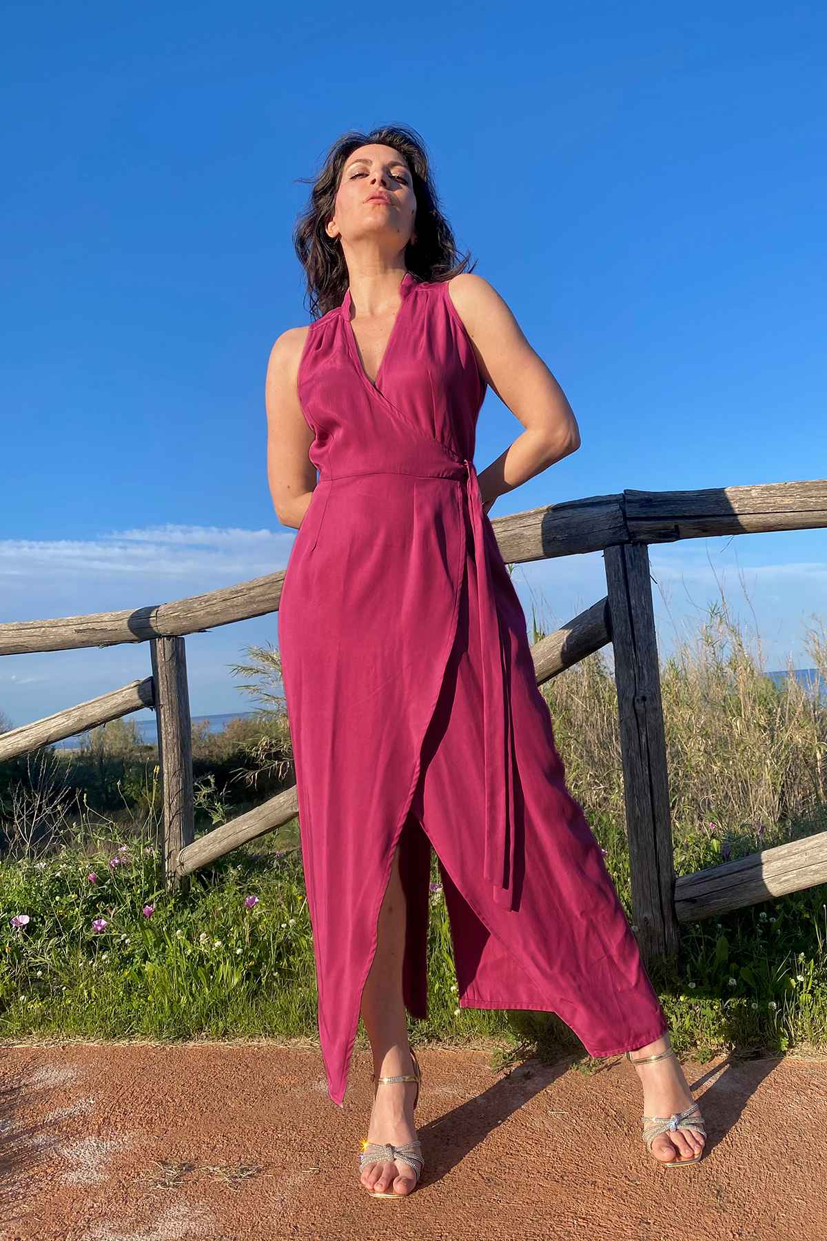 Raffinato abito a portafoglio in tencel lyocell per eventi Malìa Lab