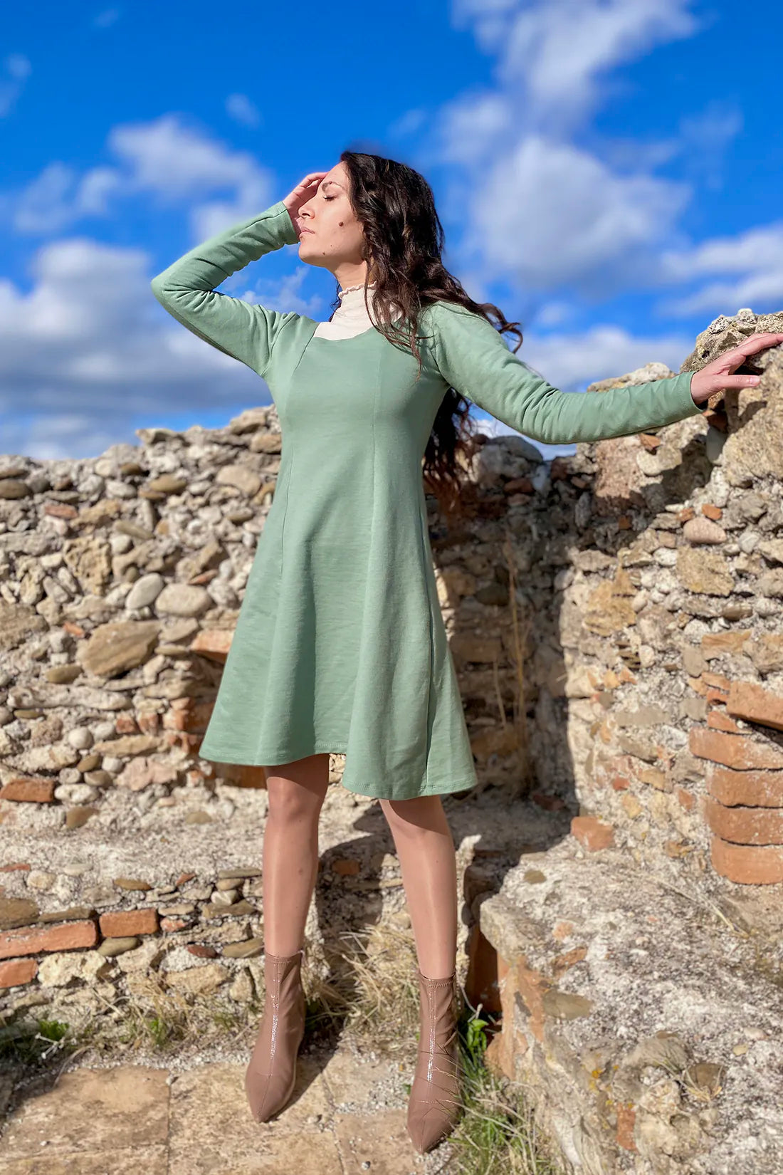 Abito EMMA cotone biologico felpato abbigliamento sostenibile etico malia lab
