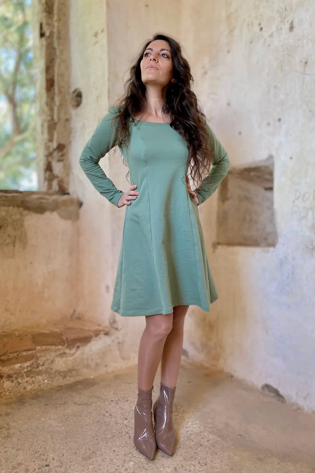 Abito EMMA cotone biologico felpato abbigliamento sostenibile malia lab moda artigianale
