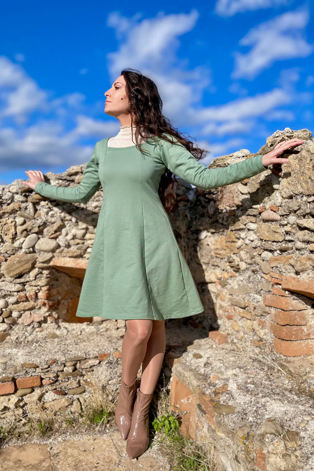 Abito EMMA cotone biologico felpato abbigliamento sostenibile malia lab sartoriale etica
