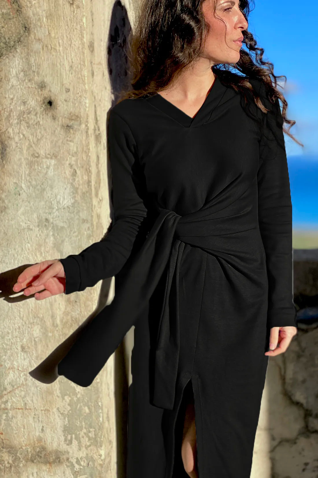 Abito Elisabetta cotone biologico felpato abbigliamento sostenibile malia lab colore nero
