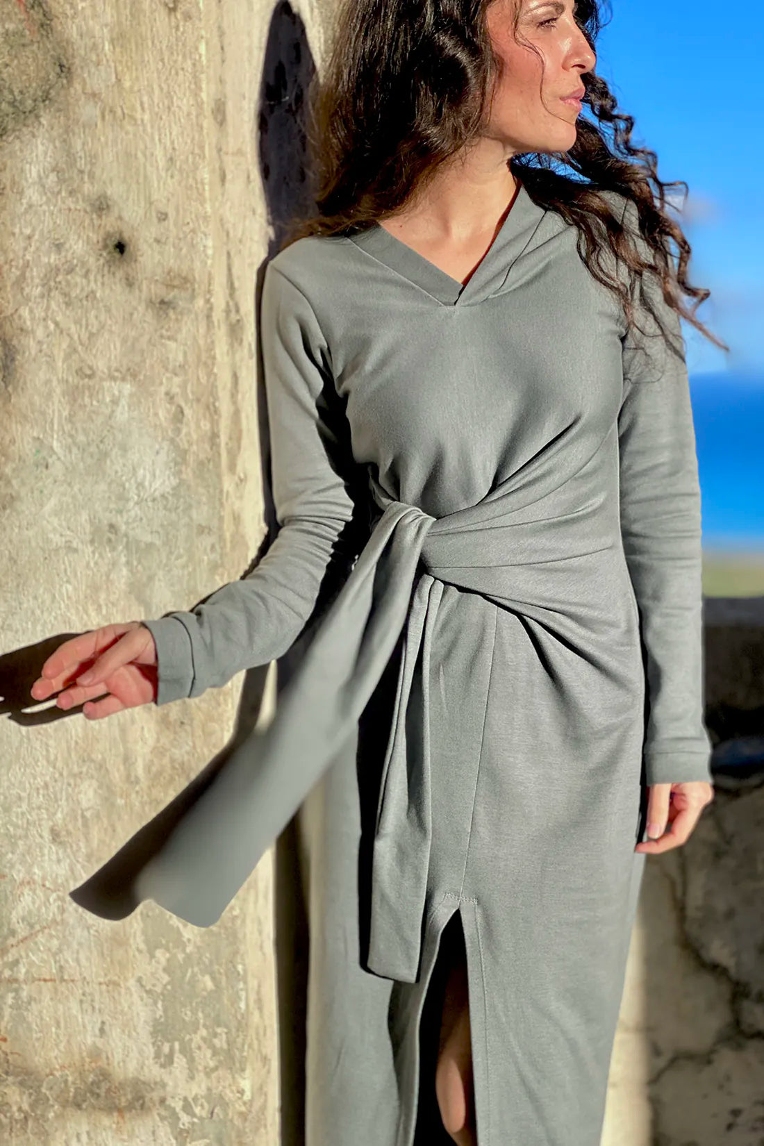 Abito Elisabetta cotone biologico felpato abbigliamento sostenibile malia lab dettaglio
