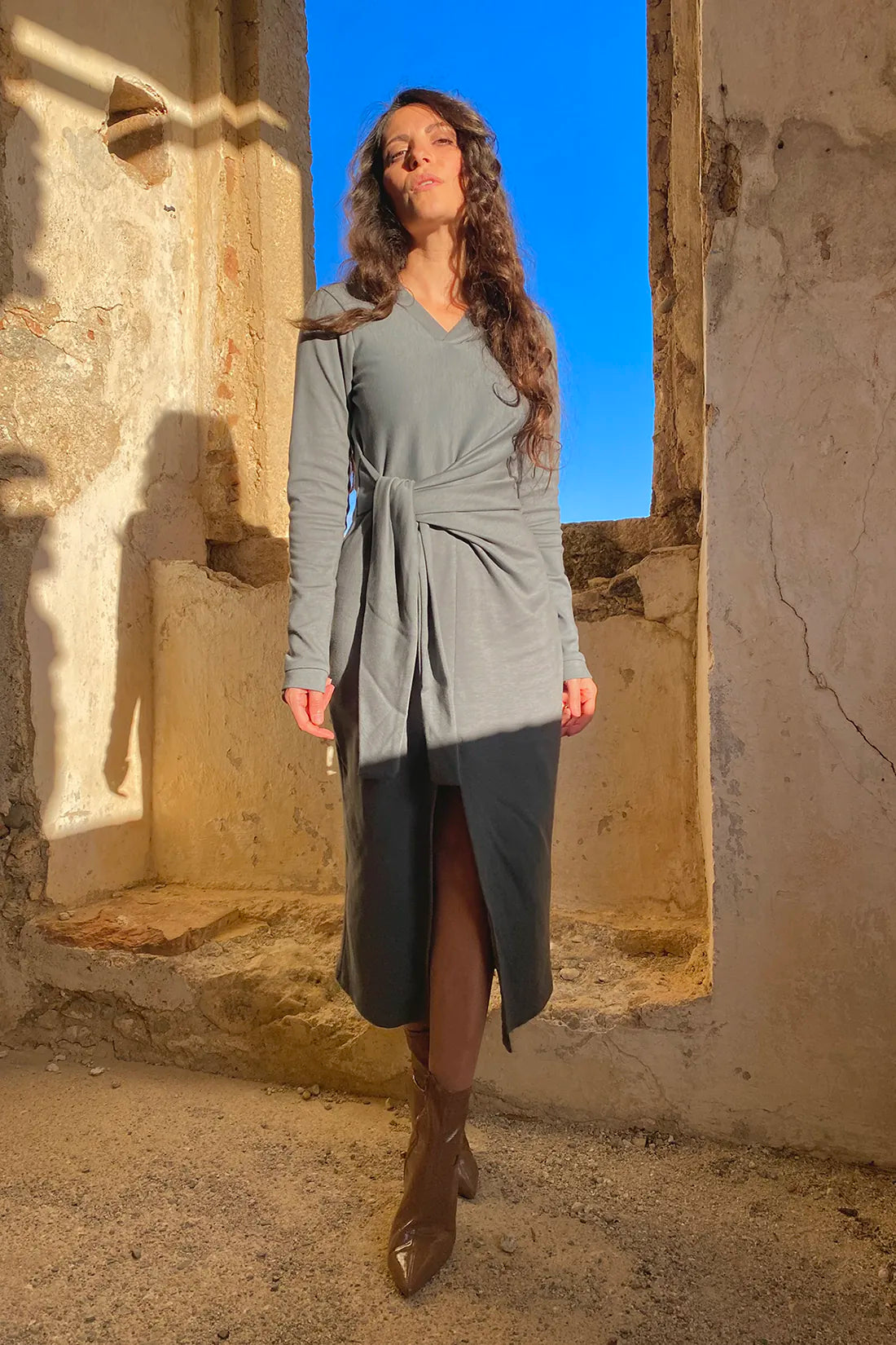 Abito Elisabetta cotone biologico felpato abbigliamento sostenibile malia lab made to order
