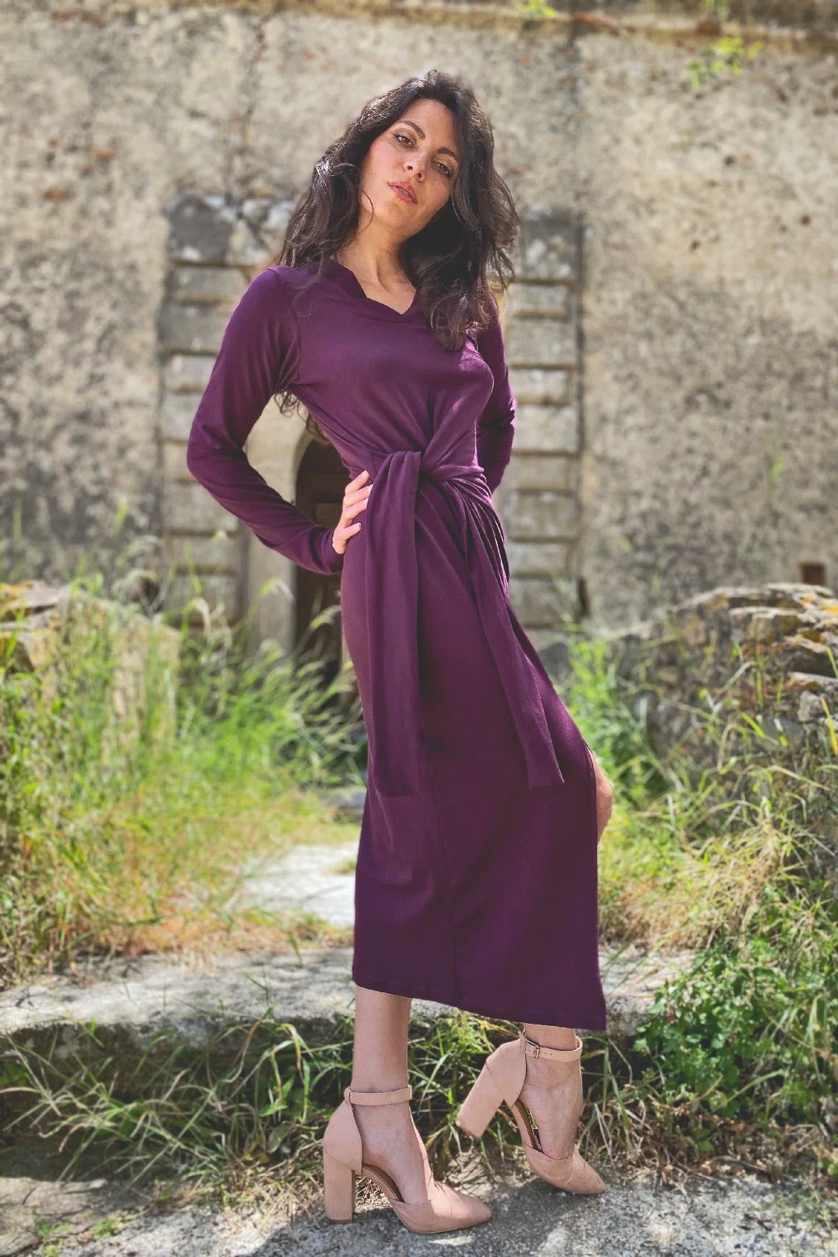 Abito Elise jersey cotone abbigliamento artigianale sartoriale brand malia lab laterale
