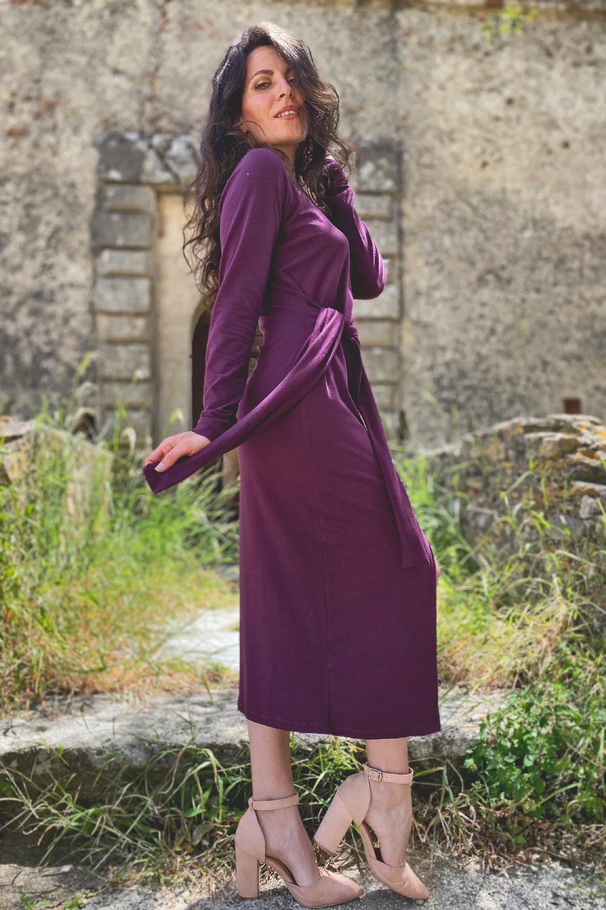 Abito Elise jersey cotone abbigliamento artigianale sartoriale brand malia lab vista laterale
