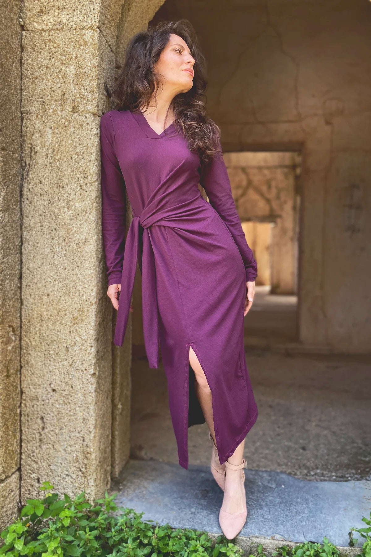 Abito Elise jersey cotone abbigliamento sostenibile sartoriale brand artigianale malia lab laterale

