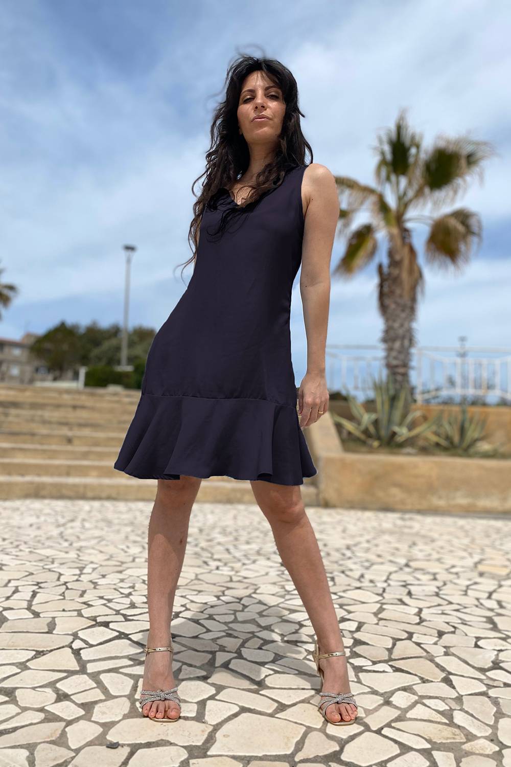 tencel lyocell cocktail dress Sustainable Tencel Lyocell Dress in Navy Blue