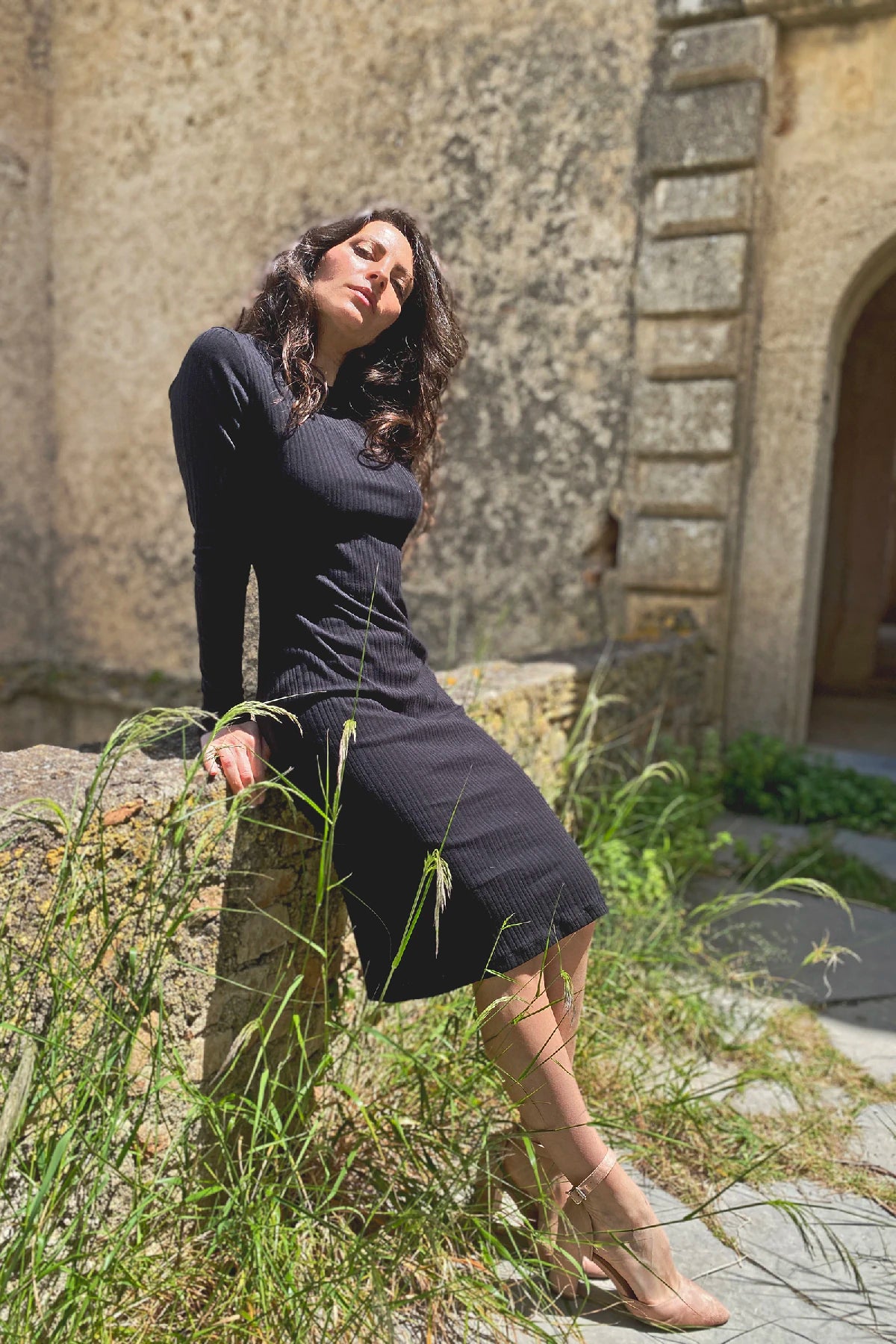 Abito Kate cotone biologico nero abbigliamento sostenibile artigianale brand etico sartoriale malia lab

