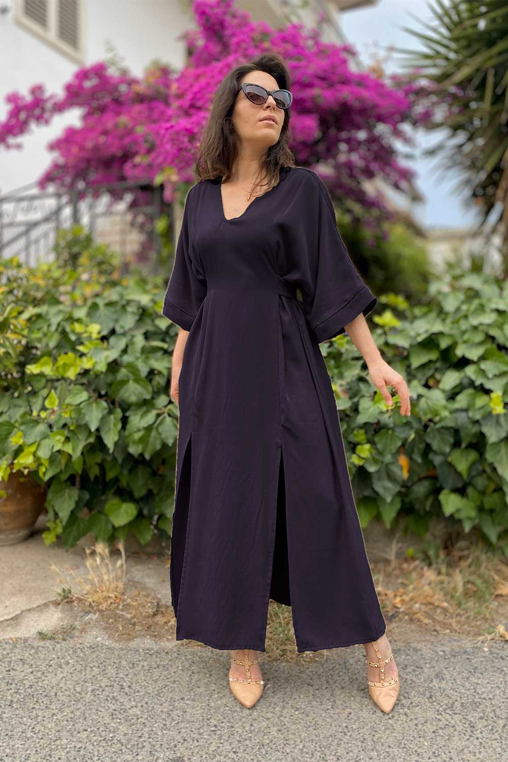 Lyocell kimono dress, with adjustable fit belt Malìa Lab
