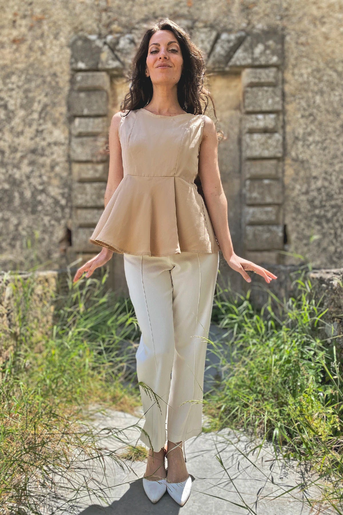Blusa Irma ruota tencel lyocell abbigliamento sartoriale etico sostenibile brand malia lab davanti
