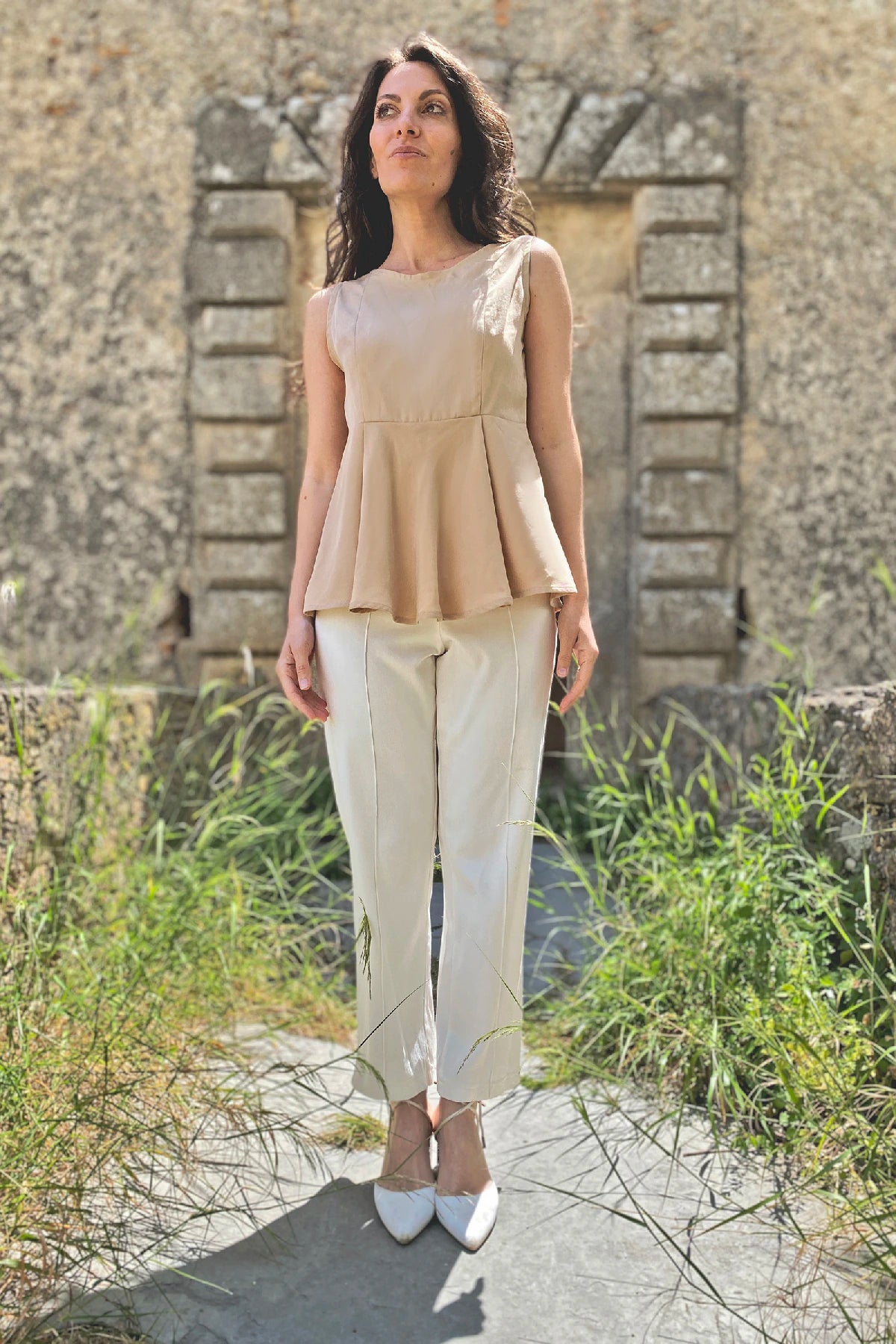 Blusa Irma ruota tencel lyocell abbigliamento sartoriale etico sostenibile brand malia lab vista frontale
