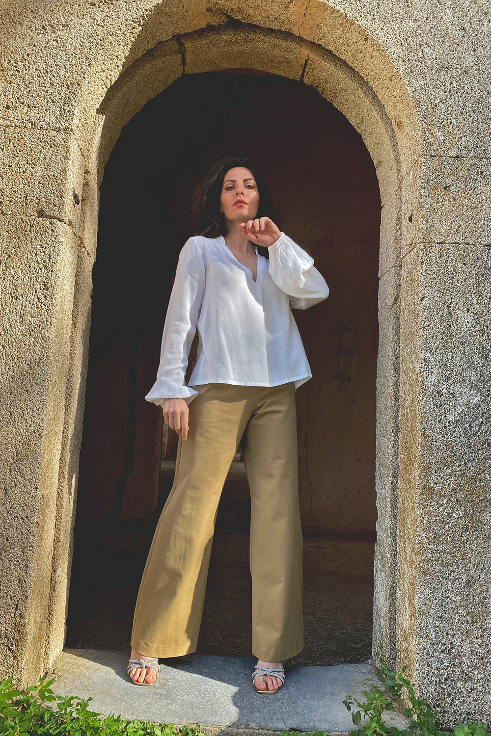Camicia Alice lyocell seacell abbigliamento sostenibile artigianale sartoriale brand malia lab vista frontale
