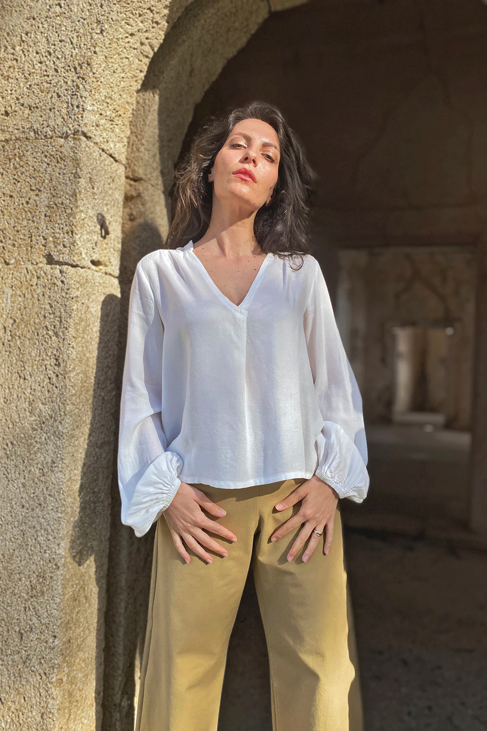 Camicia Alice lyocell seacell abbigliamento sostenibile artigianale sartoriale brand malia lab
