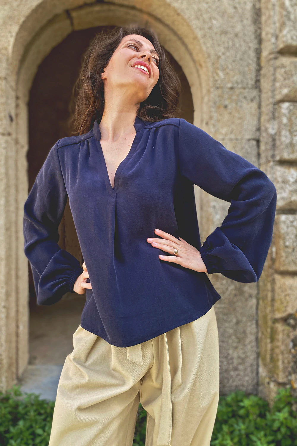 Camicia Alice tencel lyocell abbigliamento sostenibile artigianale sartoriale brand malia lab dettaglio
