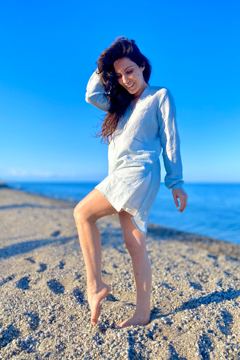 Mare Camicia Di Lino Spiaggia Indossare Camicia Camicia Lino Mare